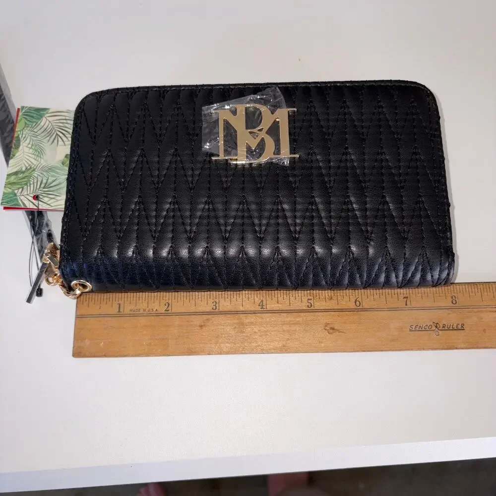 Badgley‎ Mischka Long Wallet Wristlet Phone Pocket Black Gold NWT $59 Old Money
